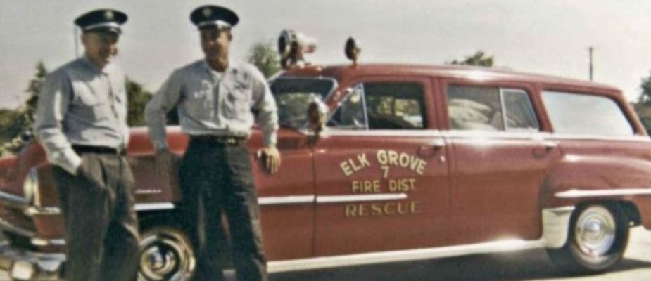A photo taken in 1951 of a Fire Medic and his Crew