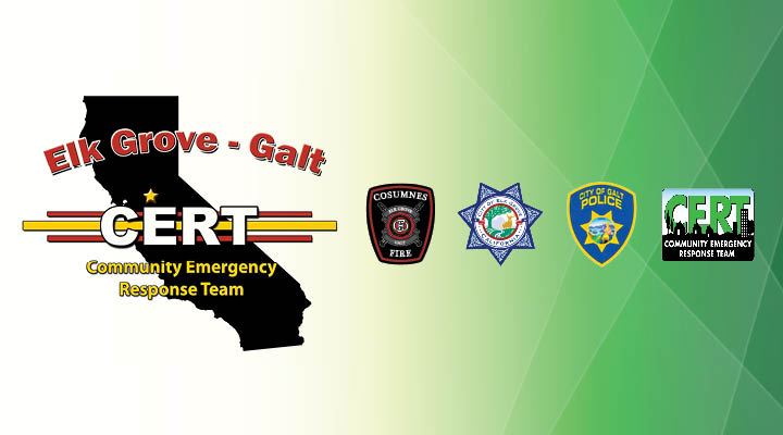 Elk Groce-Galt Cert, Cosumnes Fire, Elk Grove & Galt Police Department and CERT logos