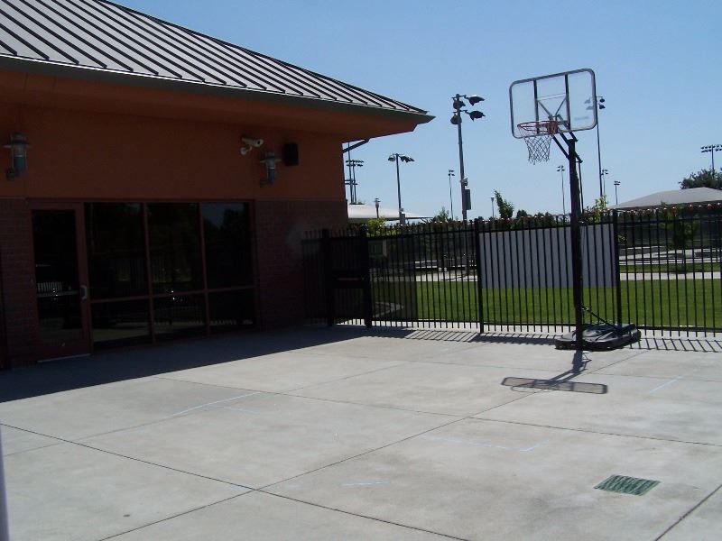 Patio with basketball hoop